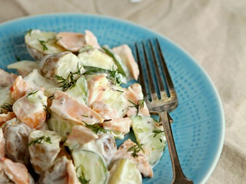 Jersey Royal, mackerel and cucumber salad