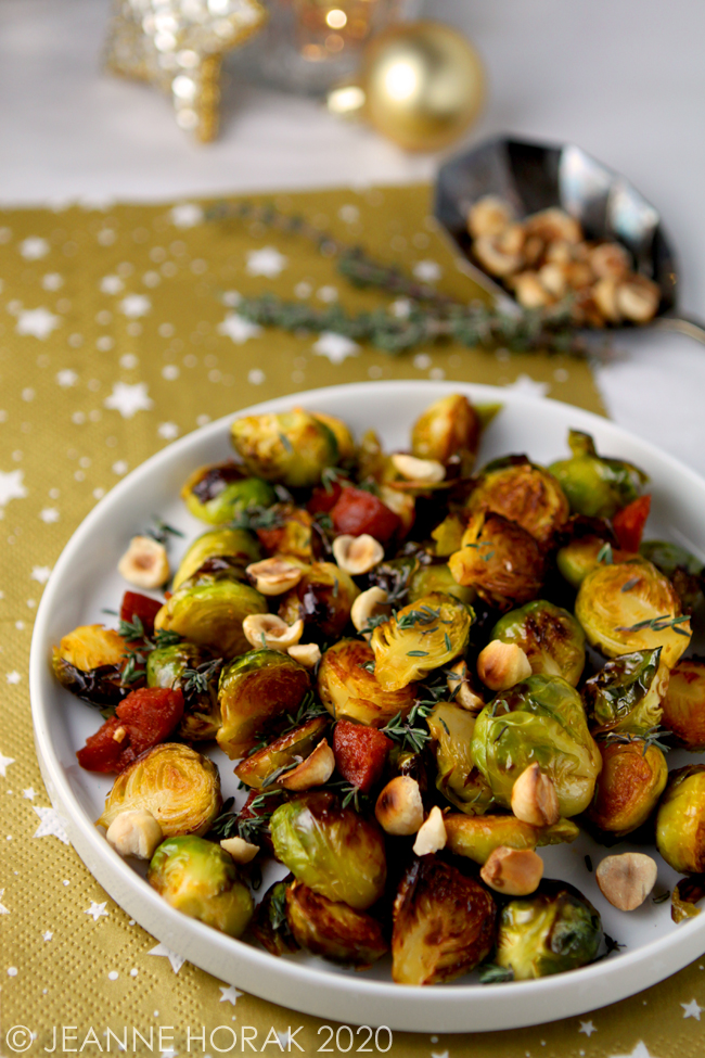 Roasted Brussels sprouts with chorizo & hazelnuts - Cooksister | Food ...